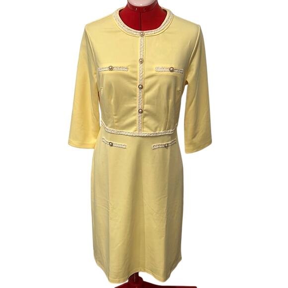NWT Hobemty Pale Yellow 3/4 Sleeve Women’s Dress Country Club Easter Size Medium - Picture 1 of 8